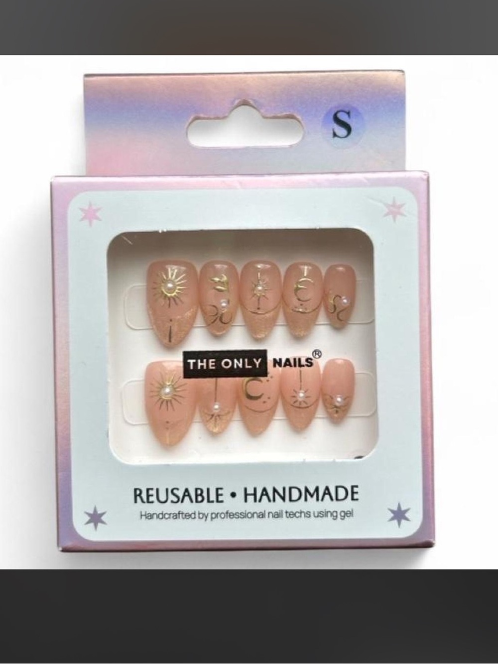 New Nude Gold Celestial Reusable Press-On Set. Reusable & handmade. Size S.